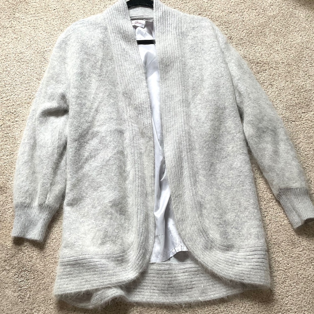 Vintage Eddie Dassin Gray Open Front Cardigan | Minimalist Wool Blend | Size M - Picture 3 of 14